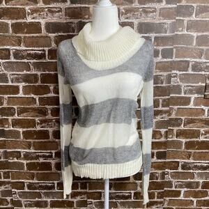 BCX Women’s Lightweight White Gray Turtleneck Sweater See through Long Sleeve L